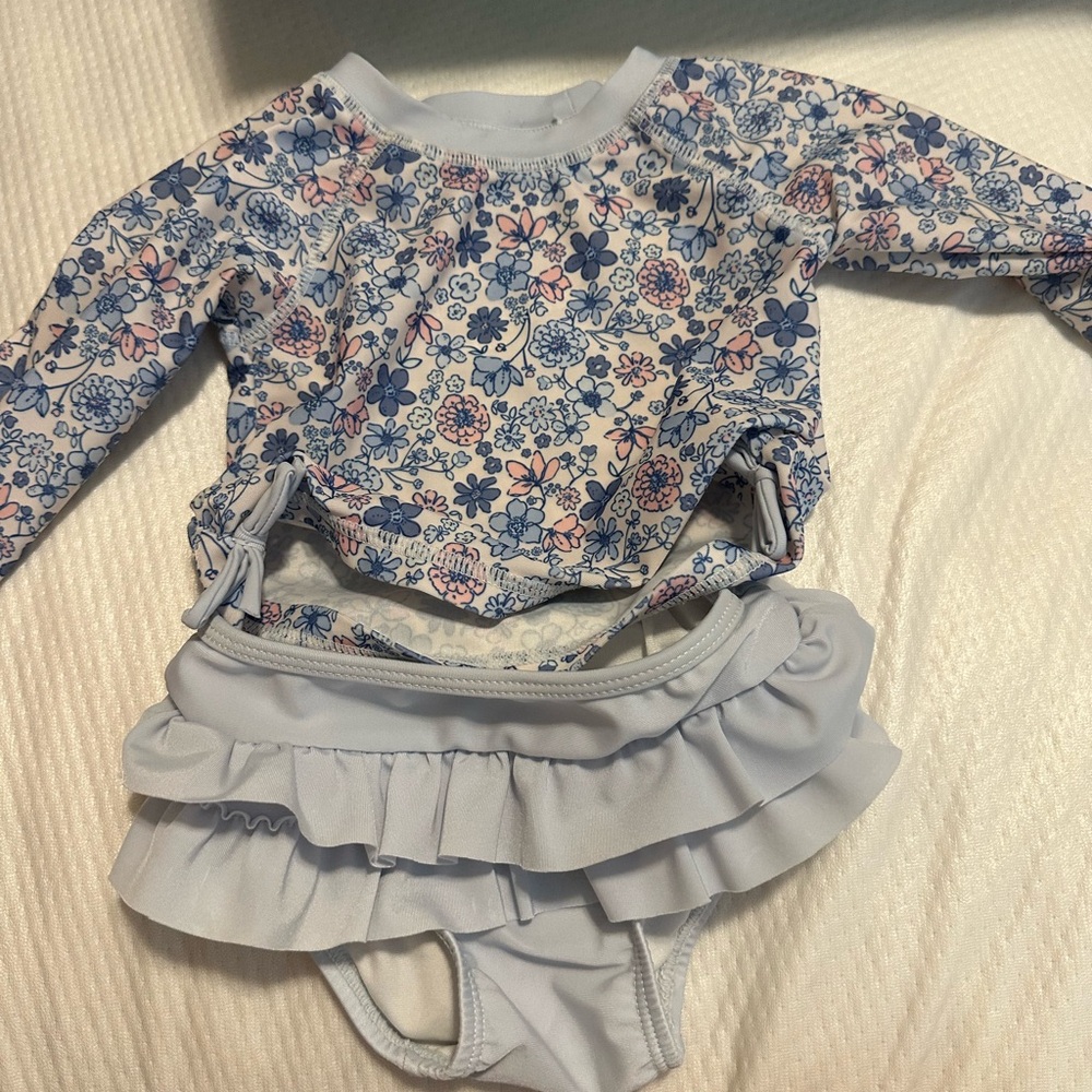 Floral Long Sleeve Swimsuit with Ruffle Bottom